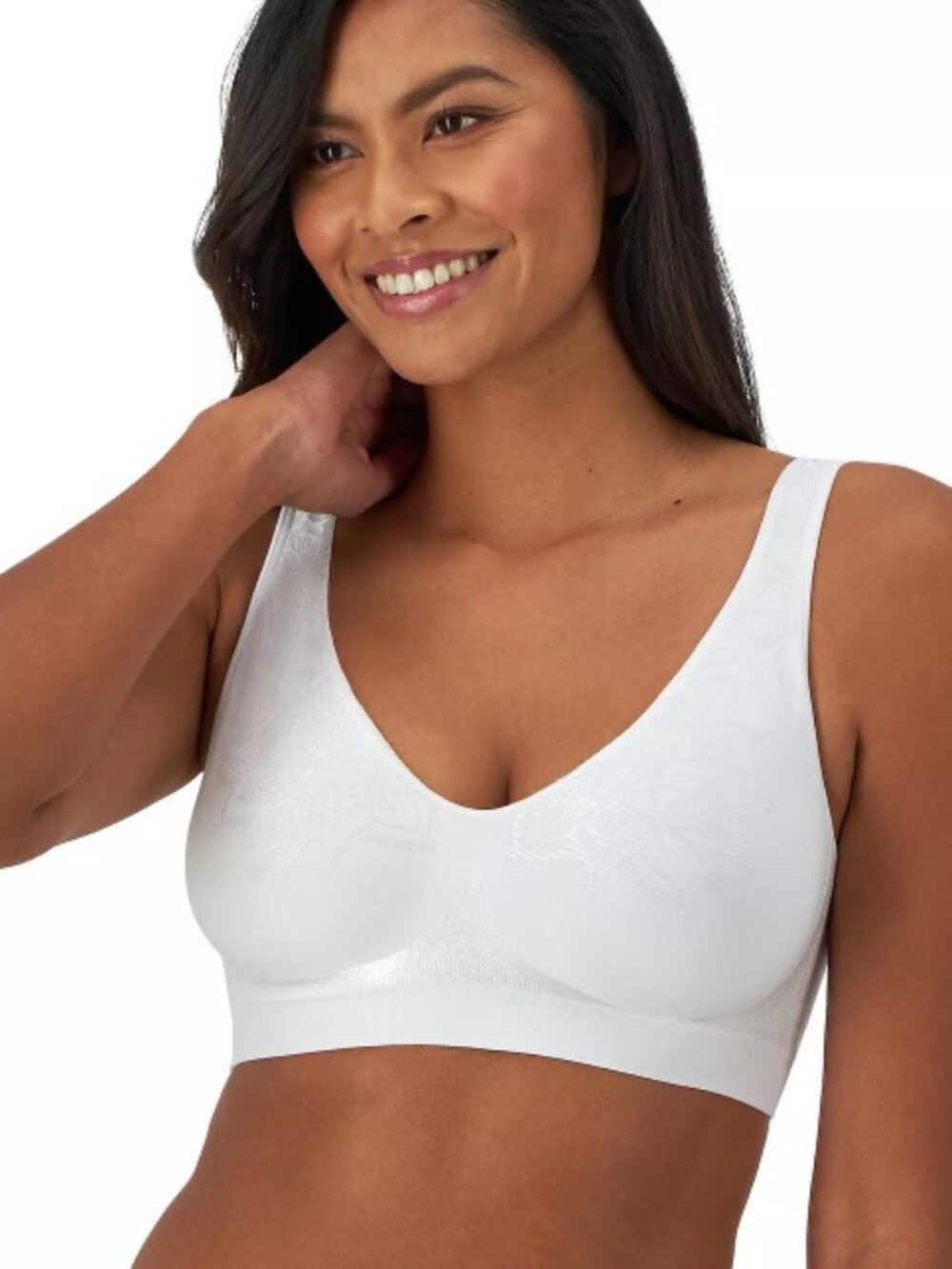 Bali Womens Cool Comfort Revolution Wireless Bra White Jacquard Floral M New